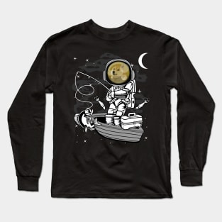 Astronaut Fishing Dogecoin DOGE Coin To The Moon Crypto Token Cryptocurrency Blockchain Wallet Birthday Gift For Men Women Kids Long Sleeve T-Shirt